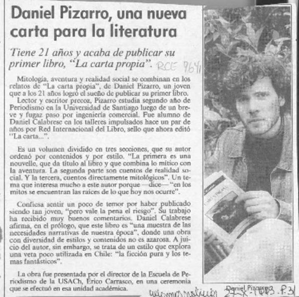 Daniel Pizarro, una nueva carta para la literatura  [artículo].