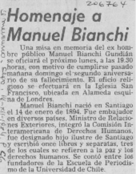 Homenaje a Manuel Bianchi