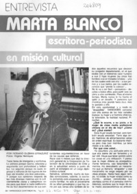 Marta Blanco escritora-periodista en misión cultural : [entrevista]