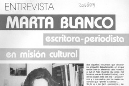 Marta Blanco escritora-periodista en misión cultural : [entrevista]