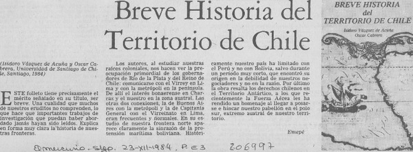 "Breve historia del territorio de Chile"