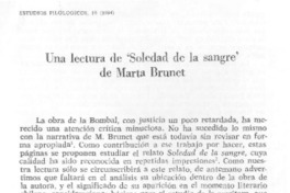 Una lectura de "Soledad de la sangre" de Marta Brunet