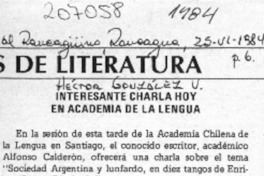 Interesante charla hoy en Academia de la Lengua  [artículo] Héctor González V.