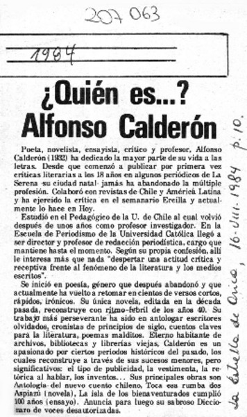Quién es -- Alfonso Calderón  [artículo].