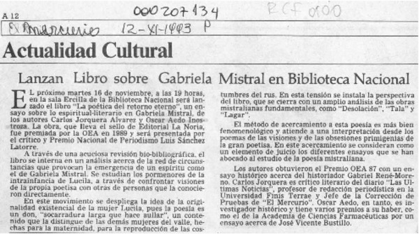 Lanzan libro sobre Gabriela Mistral en Biblioteca Nacional.
