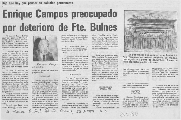 Enrique Campos preocupado por deterioro de Fte. Bulnes