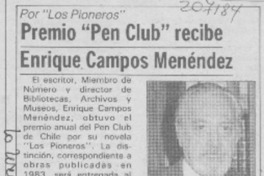 Premio "Pen Club" recibe Enrique Campos Menéndez