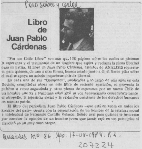 Libro de Juan Pablo Cárdenas