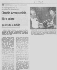Claudio Arrau recibió libro sobre su visita a Chile