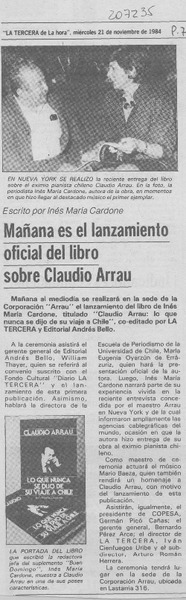 Mañana es el lanzamiento oficial del libro sobre Claudio Arrau