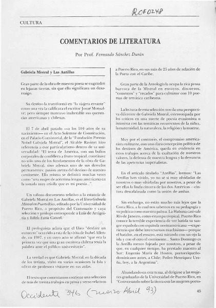 Comentarios de literatura  [artículo] Fernando Sánchez Durán.