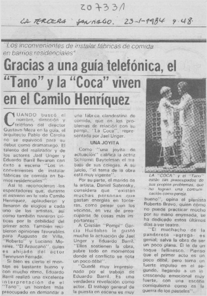 Gracias a una guía telefónica, el "Tano" y la "Coca" viven en el Camilo Henríquez