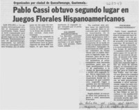 Pablo Cassi obtuvo segundo lugar en juegos florales hispanoamericanos