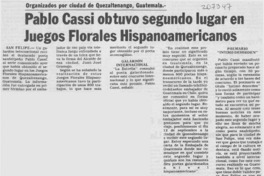 Pablo Cassi obtuvo segundo lugar en juegos florales hispanoamericanos