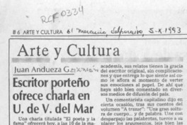 Escritor porteño ofrece charla en U. de V. del Mar  [artículo].