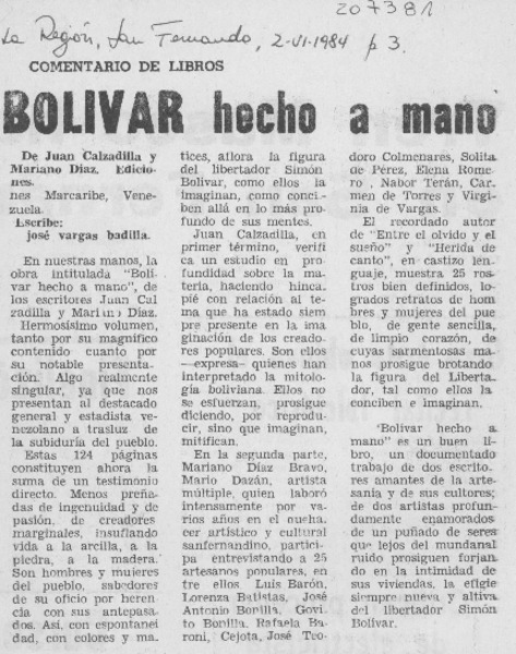 "Bolívar hecho a mano"