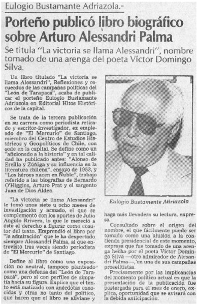 Porteño publicó libro biográfico sobre Arturo Alessandri Palma
