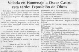 Velada en homenaje a Oscar Castro esta tarde; exposición de obras