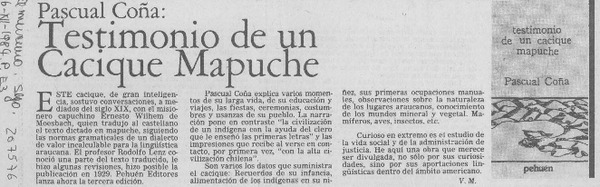 "Testimonio de un cacique mapuche"