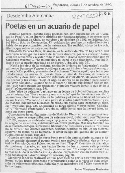 Poetas en un acuario de papel  [artículo] Pedro Mardones Barrientos.