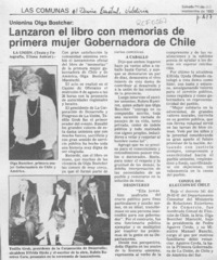 Lanzaron el libro con memorias de la primera mujer Gobernadora de Chile  [artículo] Eliana Azócar.