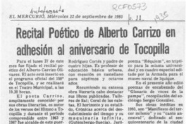Recital poético de Alberto Carrizo en adhesión al aniversario de Tocopilla  [artículo].