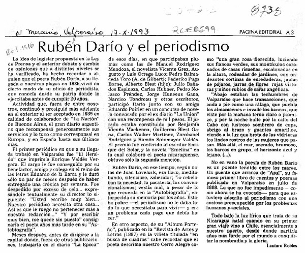 Rubén Darío y el periodismo  [artículo] Lautaro Robles.