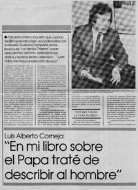 Luis Alberto Cornejo; "En mi libro sobre el Papa traté de describir al hombre" : [entrevista]