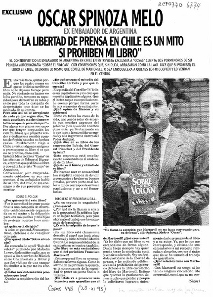 "La libertad de prensa en Chile es un mito si prohiben mi libro"  [artículo] Claudia Echeverría.