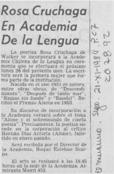 Rosa Cruchaga en Academia de la Lengua