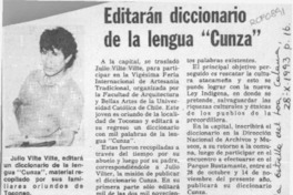 Editarán diccionario de la lengua "Cunza"  [artículo].
