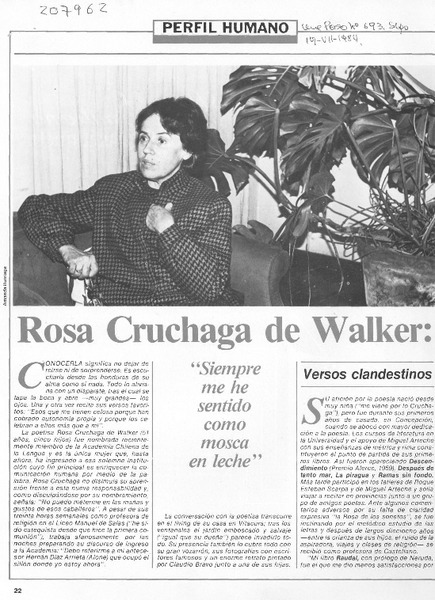 Rosa Cruchaga de Walker, "Siempre me he sentido como mosca en leche" : [entrevista]
