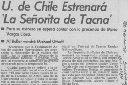 U. de Chile estrenará "La señorita de Tacna"