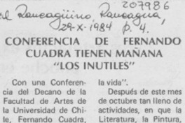 Conferencia de Fernando Cuadra tienen mañana "Los inútiles"