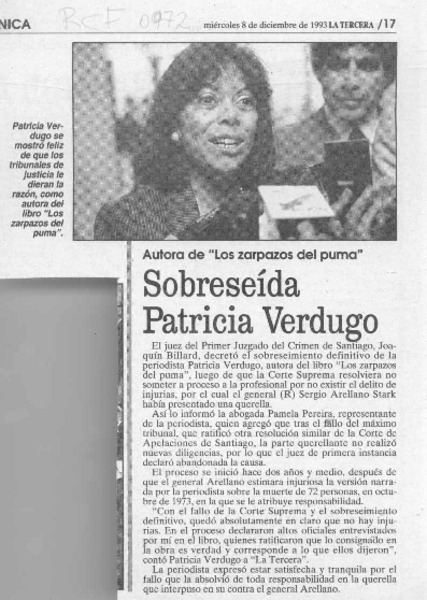 Sobreseída Patricia Verdugo  [artículo].