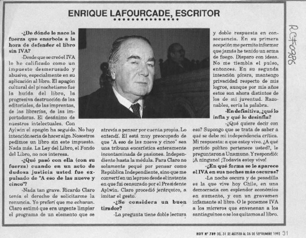 Enrique Lafourcade, escritor  [artículo].