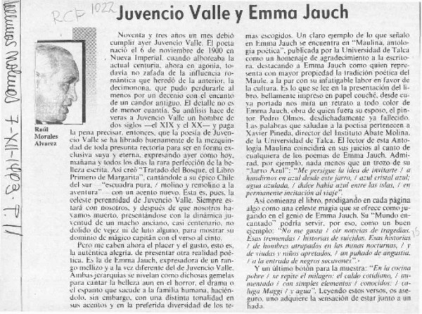 Juvencio Valle y Emma Jauch  [artículo] Raúl Morales Alvarez.