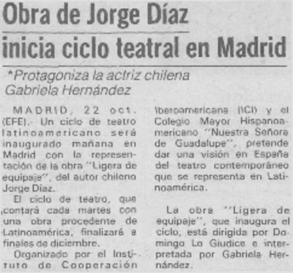 Obra de Jorge Díaz inicia ciclo teatral en Madrid