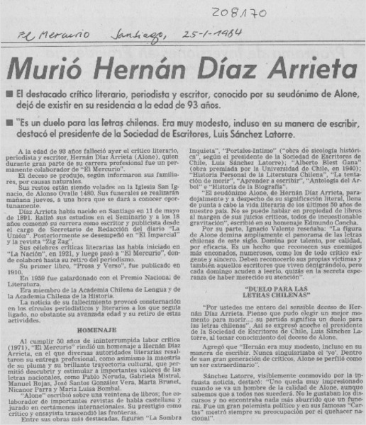 Murió Hernán Díaz Arrieta