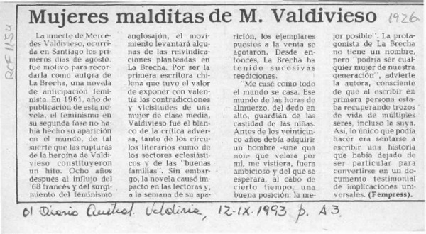 Mujeres malditas de M. Valdivieso  [artículo].