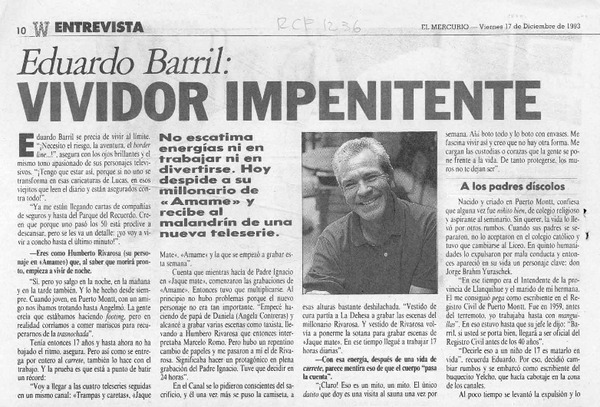Eduardo Barril, vividor impenitente  [artículo] Carmen Rodríguez.