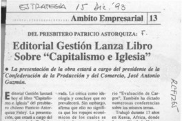 Editorial Gestión lanza libro sobre "Capitalismo e Iglesia"  [artículo].