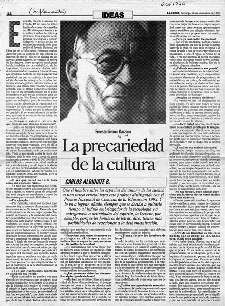 La precariedad de la cultura  [artículo] Carlos Aldunate B.