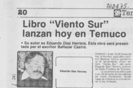 Libro "Viento sur" lanzan hoy en Temuco