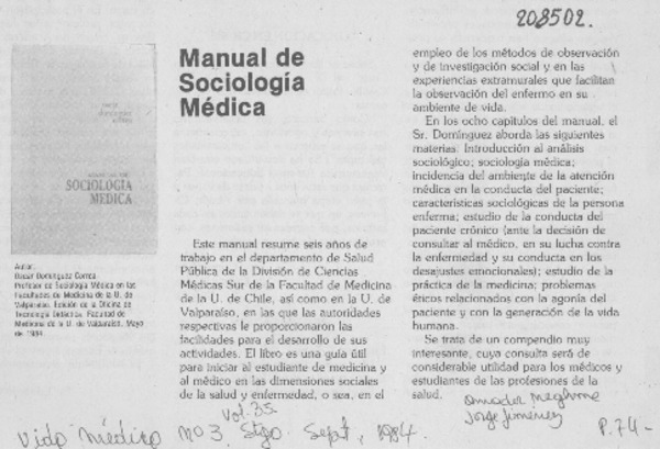 "Manual de sociología médica"