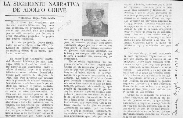 La sugerente narrativa de Adolfo Couve  [artículo]Wellington Rojas Valdebenito.