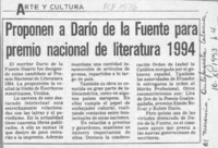 Proponen a Darío de la Fuente para Premio Nacional de Literatura 1994  [artículo].