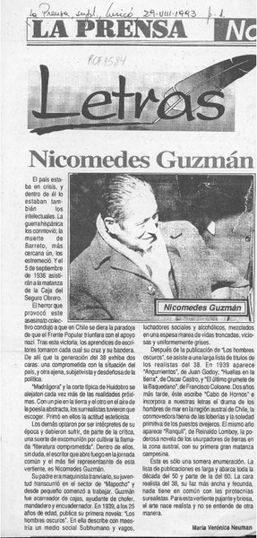 Nicomedes Guzmán  [artículo] María Verónica Neuman.