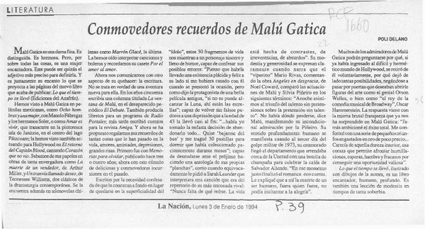 Conmovedores recuerdos de Malú Gatica  [artículo] Poli Délano.
