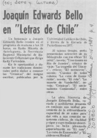 Joaquín Edwards Bello en "Letras de Chile"